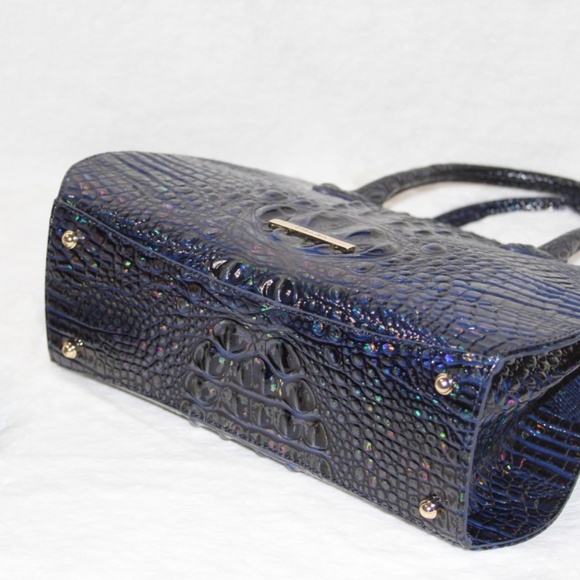 BRAHMIN Rosetta Satchel Holographic Royal Blue Melbourne Leather Purse Handbag - Picture 5 of 7